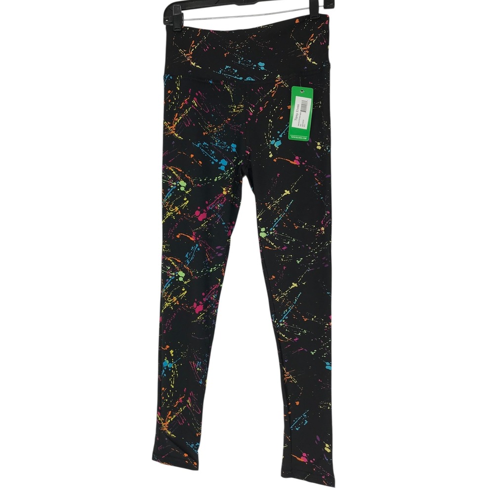 Tipsy Elves Splatter Neon High Waisted Leggings Black Multi Womens Size Small